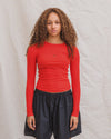 BASERANGE Hollow heart-shaped round neck slim long-sleeved T-shirt bottoming shirt TOHLS MY RED